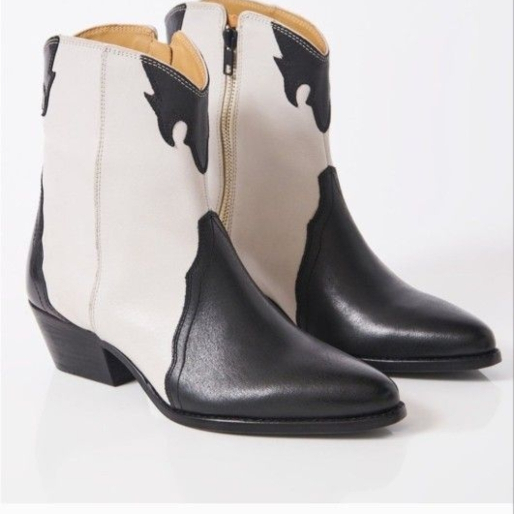 Free People Black and White Western Ankle Boots